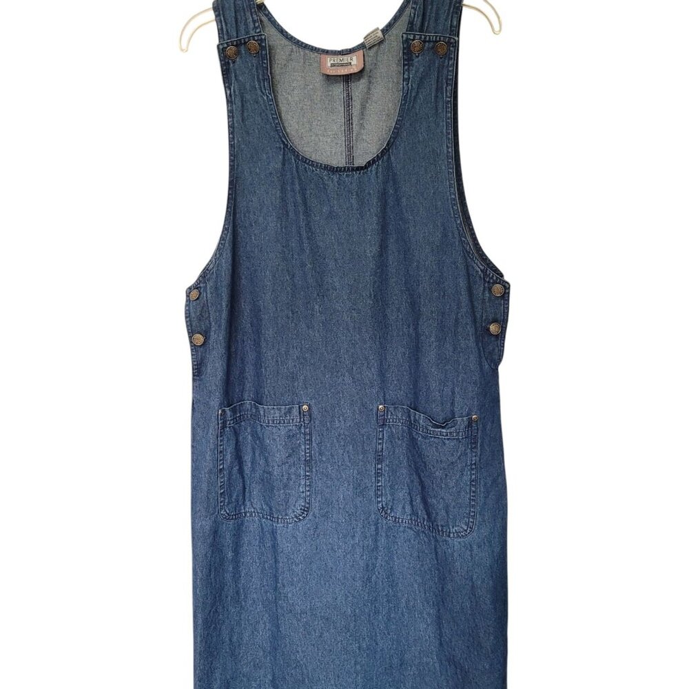 Premier Intn’l Denim Maxi Jumper Dress M Modest Overall‎ Pockets Blue Cottage